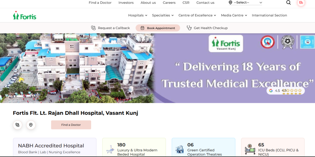 Fortis Memorial Research Institute – The Best Hospital in India